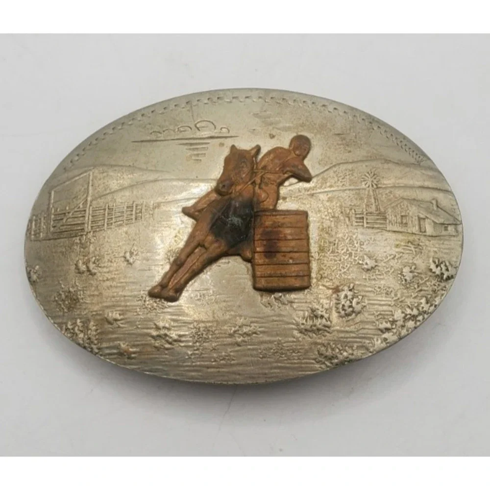 Vintage Comstock German Silver Western Belt Buckle Rodeo Barrel Racing Horse
